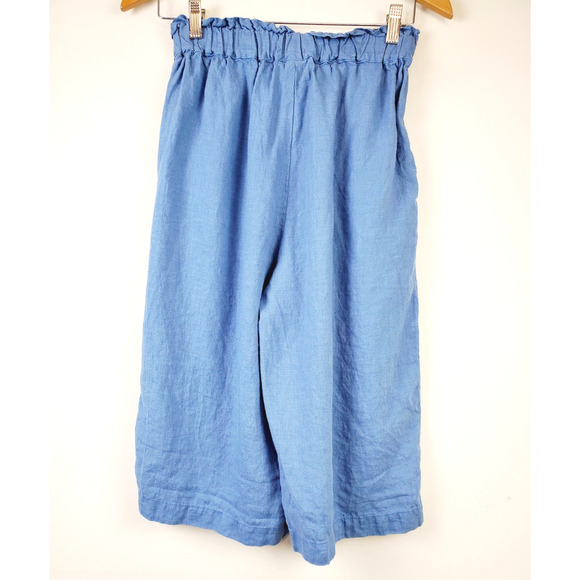 Len Ok Pants Womens Small 100% Linen Elastic Waist Wide Leg Crop Pockets Capri - Picture 3 of 8